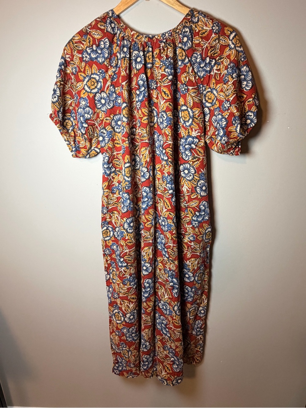 Faherty Floral Linen Blend Midi Dress Medium Puff Sleeve Pockets - Picture 8 of 10